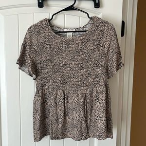 Urban Romantics Leopard Print Smocked Short Sleeve Blouse - Size Medium, New